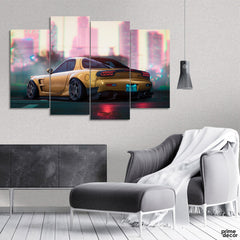 Mazda Rx7 Lofi Lights JDM (4 Panel) Cars Wall Art - Prime Décor