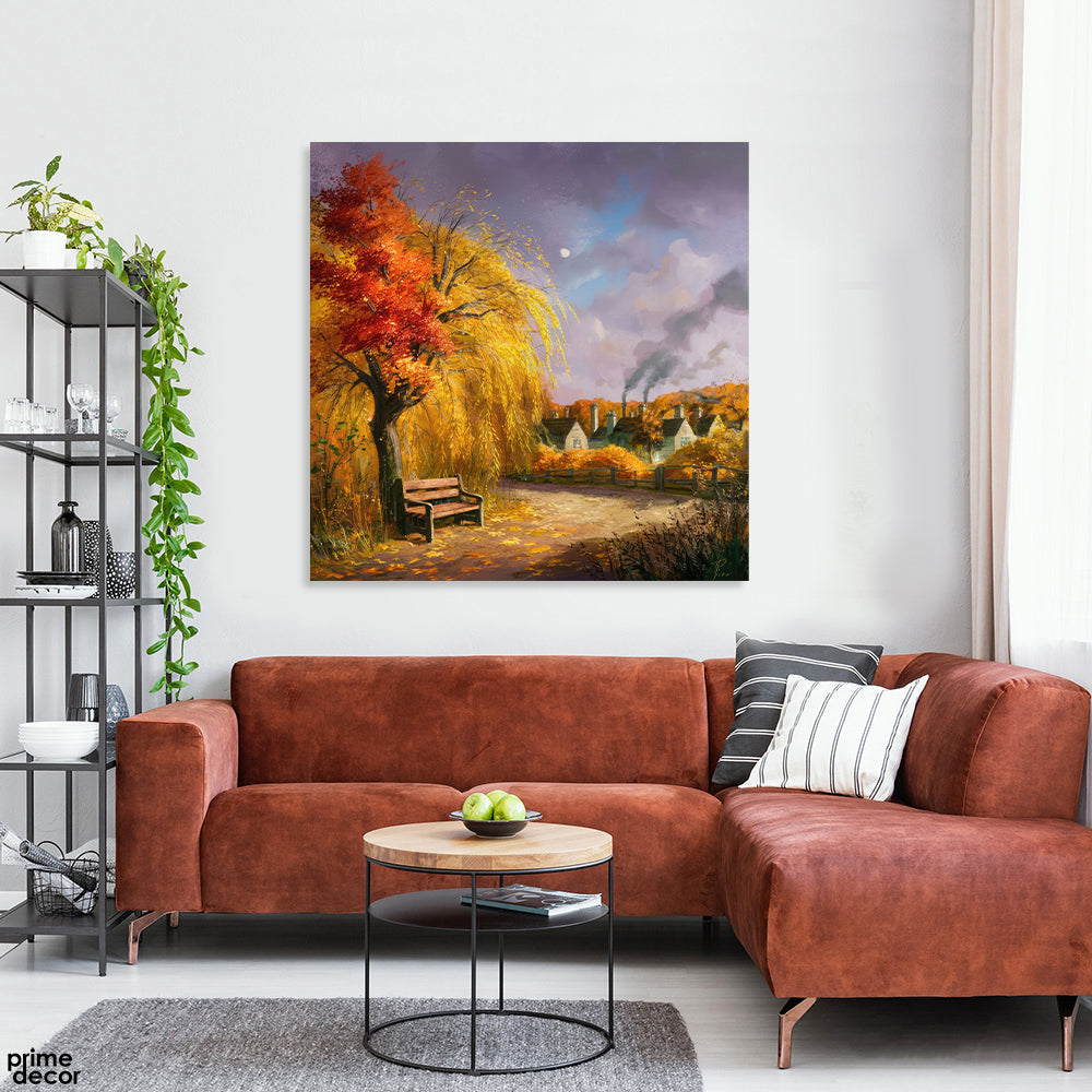 Abstract Yellow & Orange Tree Leaves Artwork (Single Panel) Floral Square Wall Art