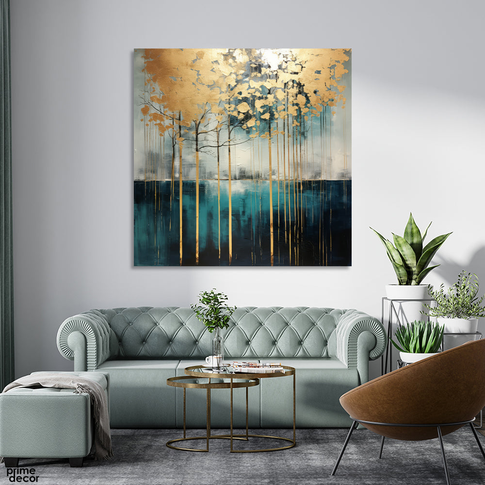 Aesthetic Abstract Green & Gold Artwork (Single Panel) Abstract Wall A ...