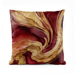 Maroon & Gold Fluid Marble | Abstract Cushion #016 - Prime Décor