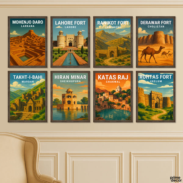 Pakistan Heritage Illustration Set (8 Panel) Travel Wall Art