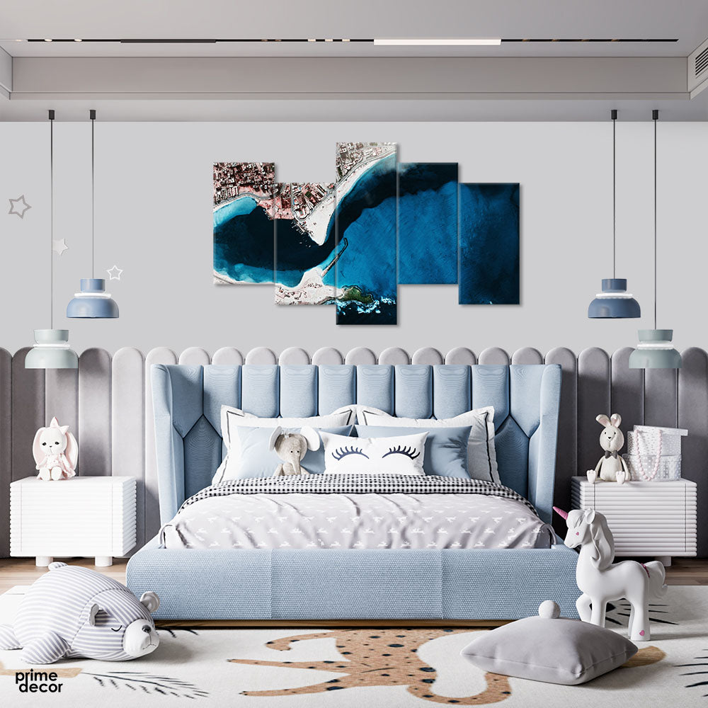 Deep Blue Sapphire Lake  (5 Panel) | Watercolor Wall Art - Prime Décor