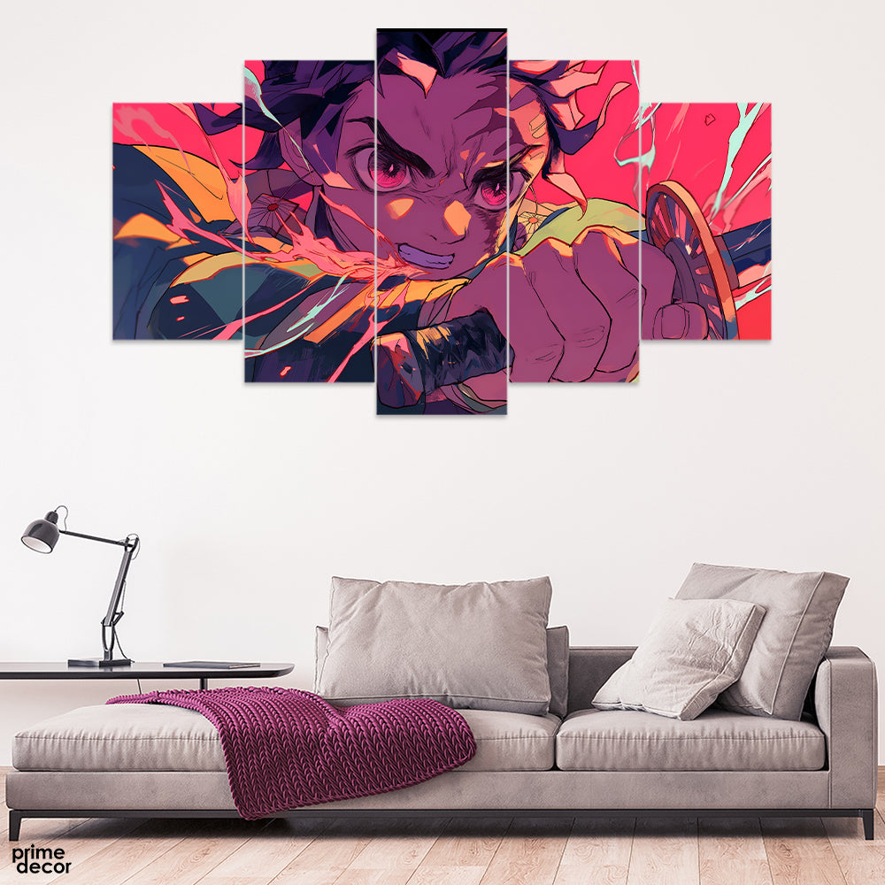 Angry Anime Character With Sword (5 Panel) Anime Wall Art - Prime Décor