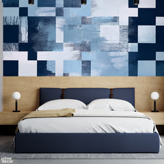 Textured Navy & Light Blue Geometric Squares | Modern Abstract Wallpaper Mural