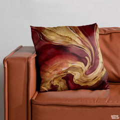 Maroon & Gold Fluid Marble | Abstract Cushion #016 - Prime Décor