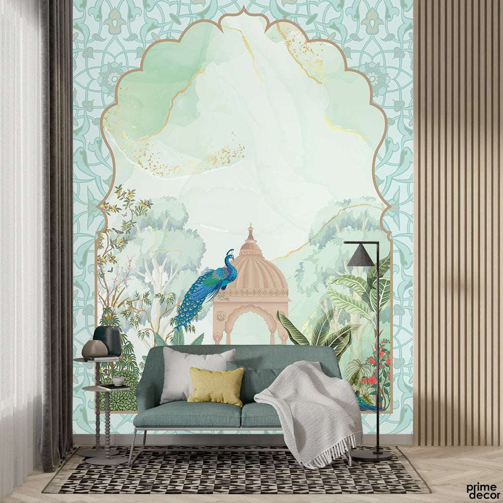 Beautiful Aesthetic Cultural Artwork With Peacock  | Nature Wallpaper Mural