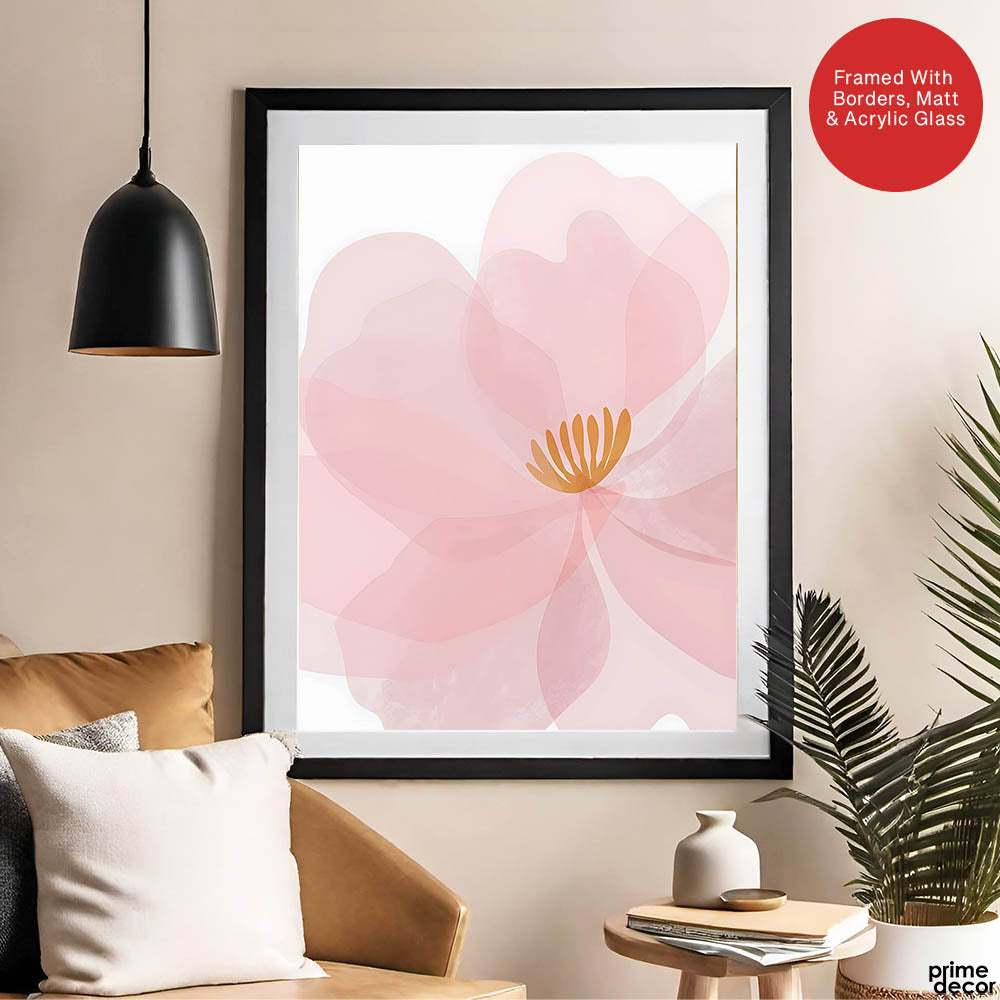 Beautiful Pink Flower Over White Background | Abstract Floral Artwork #00170 - Prime Décor