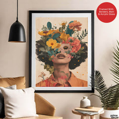Beautiful Women Face With Floral Abstract Design | Abstract Fashion Artwork #00172 - Prime Décor