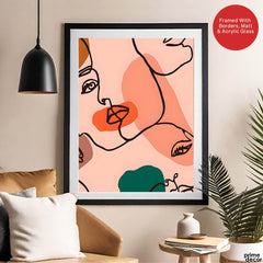 Beige & Pink Beautiful Women Face Art Abstract Design | Abstract Fashion Artwork #00173 - Prime Décor