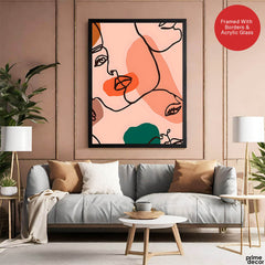 Beige & Pink Beautiful Women Face Art Abstract Design | Abstract Fashion Artwork #00173 - Prime Décor