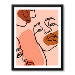 Beige & Pink Beautiful Women Faces Art Abstract Design | Abstract Fashion Artwork #00174 - Prime Décor