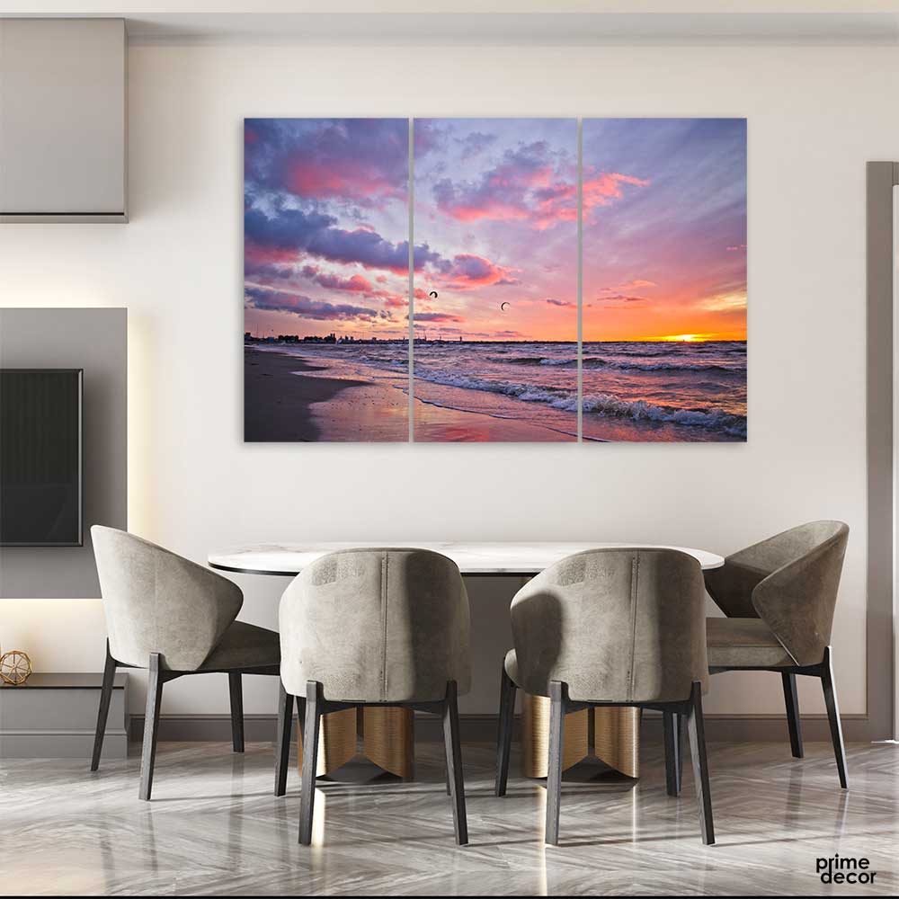 Sunset By The Shore (3 Panel) Nature Wall Art - Prime Décor