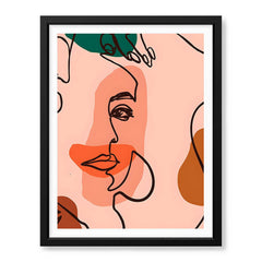 Beige & Pink Beautiful Women Faces Art Abstract Design | Abstract Fashion Artwork #00175 - Prime Décor