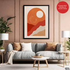 Red & Brown Abtract Design With White Moon | Abstract Office Artwork #00176 - Prime Décor