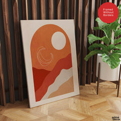 Red & Brown Abtract Design With White Moon | Abstract Office Artwork #00176 - Prime Décor