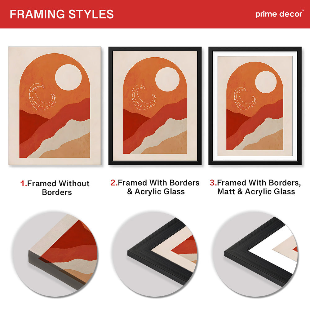 Red & Brown Abtract Design With White Moon | Abstract Office Artwork #00176 - Prime Décor