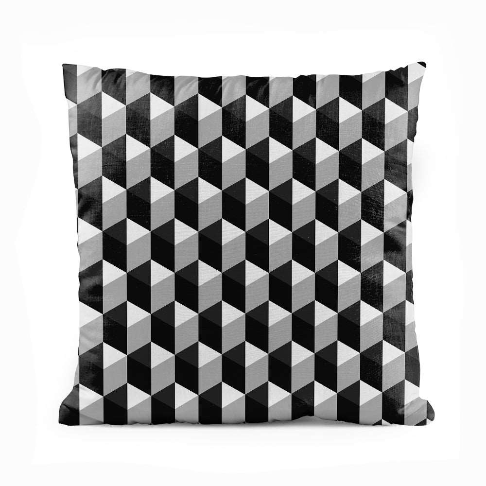 3D Black & White Cubic Pattern  | Abstract Cushion #177 - Prime Décor