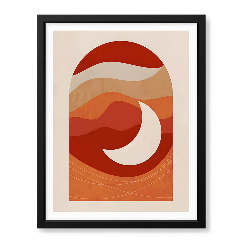 Red & Brown Abtract Design With White Moon | Abstract Office Artwork #00177 - Prime Décor