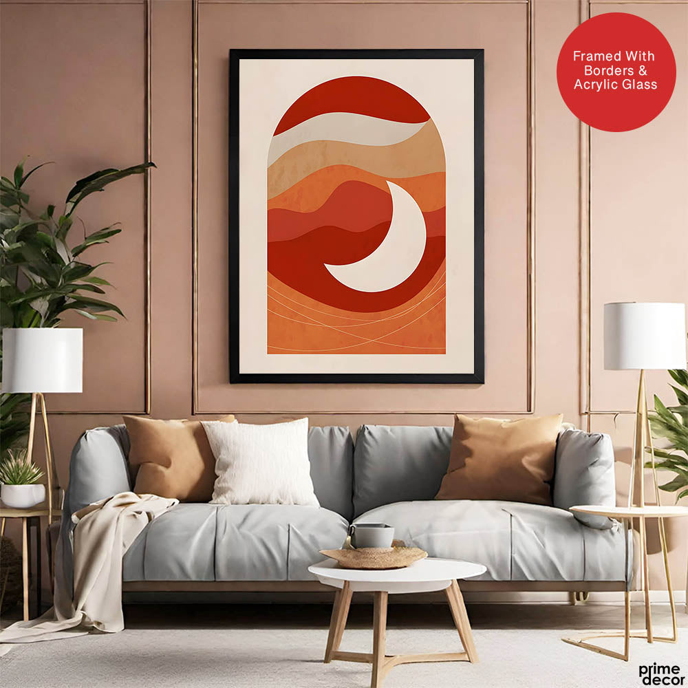Red & Brown Abtract Design With White Moon | Abstract Office Artwork #00177 - Prime Décor