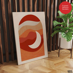 Red & Brown Abtract Design With White Moon | Abstract Office Artwork #00177 - Prime Décor