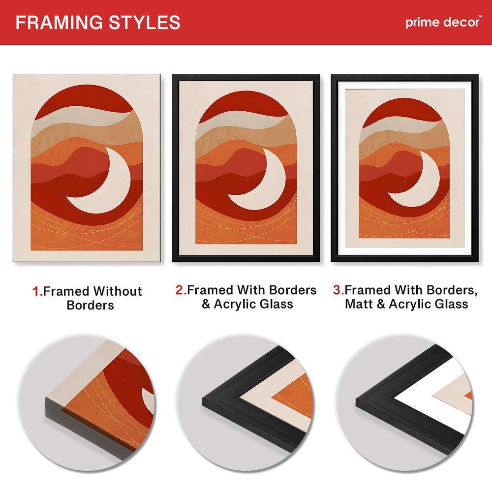 Red & Brown Abtract Design With White Moon | Abstract Office Artwork #00177 - Prime Décor