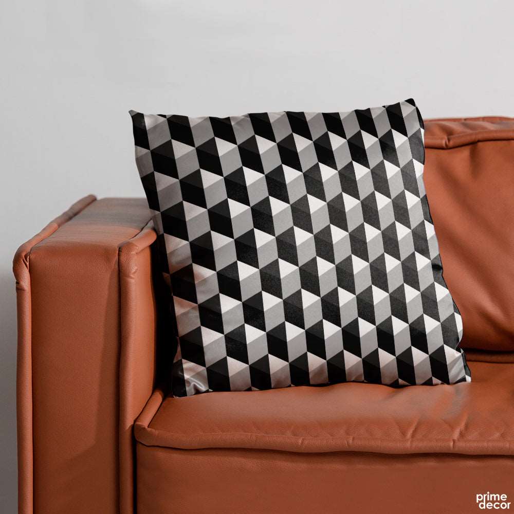 3D Black & White Cubic Pattern  | Abstract Cushion #177 - Prime Décor