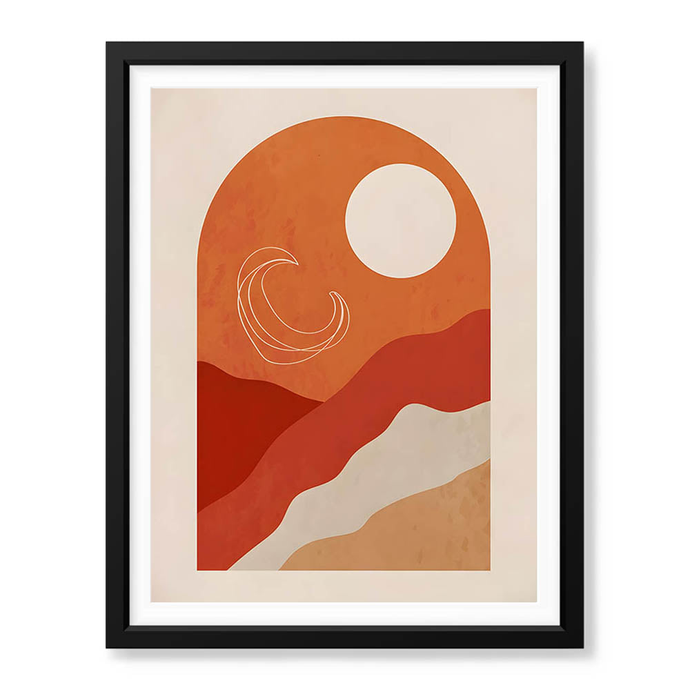 Red & Brown Abtract Design With White Moon | Abstract Office Artwork #00178 - Prime Décor