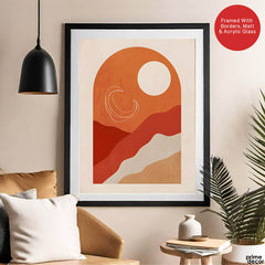 Red & Brown Abtract Design With White Moon | Abstract Office Artwork #00178 - Prime Décor