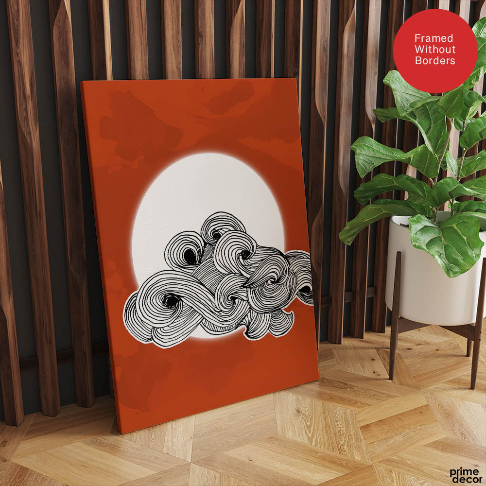 Black & White Abtract Design Over Red Background | Abstract Office Artwork #00179 - Prime Décor