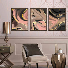 Pink & Gold Abstract Paint Design (3 Panel) Abstract Wall Art
