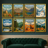 Northern Tourist Destinations of Pakistan Illustration Set (8 Panel) Travel Wall Art