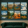 Northern Tourist Destinations of Pakistan Illustration Set (8 Panel) Travel Wall Art