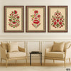 Red & Beige Florals With Fresco Style Borders (3 Panel) Classical Wall Art