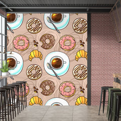 Abstract Artwork Of Coffee With Donuts | Cafe Wallpaper Mural