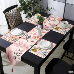 Peachy Pastel Color Floral Leaves | Table Runner and Placemat Set