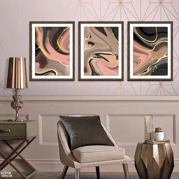 Pink & Gold Abstract Paint Design (3 Panel) Abstract Wall Art - Prime Décor