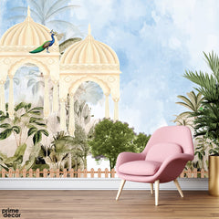 Peacock & Ivory Mughal Domes With Lush Greenery | Indian Heritage Wallpaper Mural