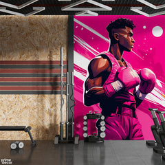 Boxer Illustration In Electric Pink Background | Gym Wallpaper Mural - Prime Décor
