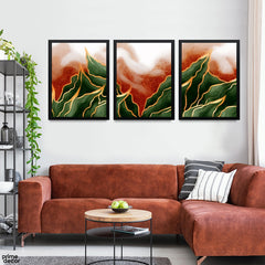 Red & Green Abstract Design Over White Background (3 Panel) Fashion Wall Art