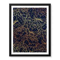 Beautiful Golden Floral Design Over Blue Background | Abstract Floral Artwork #00182 - Prime Décor
