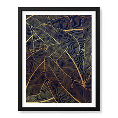 Beautiful Golden Floral Design Over Blue Background | Abstract Floral Artwork #00183 - Prime Décor