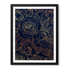 Beautiful Golden Floral Design Over Blue Background | Abstract Floral Artwork #00184 - Prime Décor