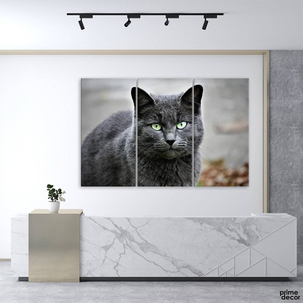 Black Cute Cat (3 Panel) | Cat Wall Art - Prime Décor