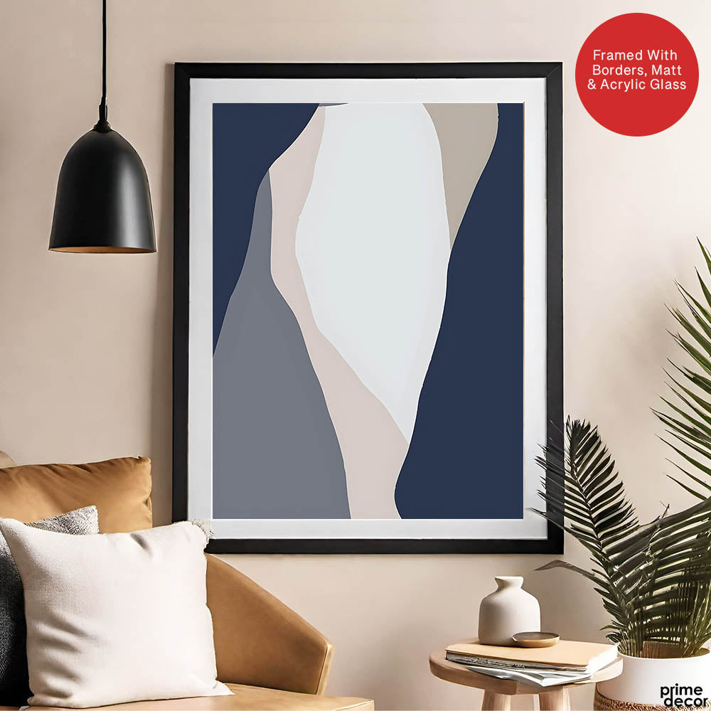 Blue & Grey Abstract Design Over Colorful Background | Abstract Office Artwork #00188 - Prime Décor