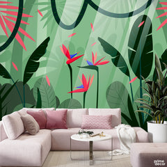 Beautiful Red & Green Exotic Leaves | Floral Wallpaper Mural