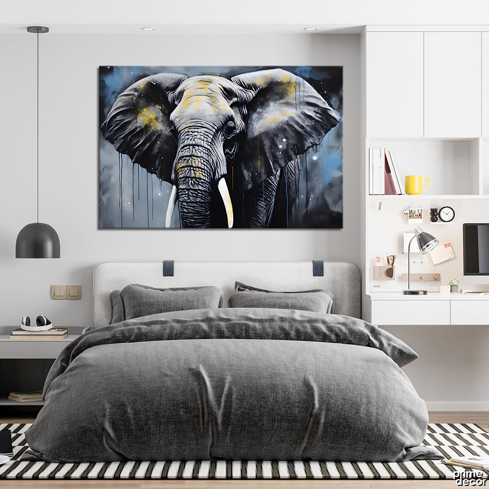 Gunmetal Colored Elephant Brush Stokes Style (Single Panel) Animal Wall Art - Prime Décor