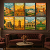 Major Pakistani Cities Illustration Set #03 (8 Panel) Travel Wall Art