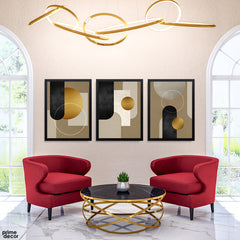 Midcentury Nordic Geometric with Gold Metallic Accents (3 Panel) Abstract Wall Art