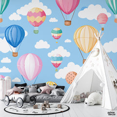 Colorful Air Balloons In The Sky | Kids Room Wallpaper Mural - Prime Décor