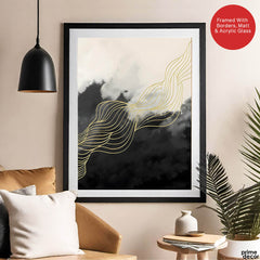 Black & White Background With Golden Lines | Abstract Office Artwork #0018 - Prime Décor